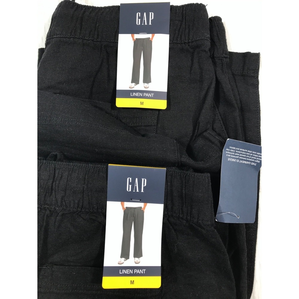 New Black Gap Linen Pants Women M Drawstring Elastic Waist Lightweight Lot Of 2